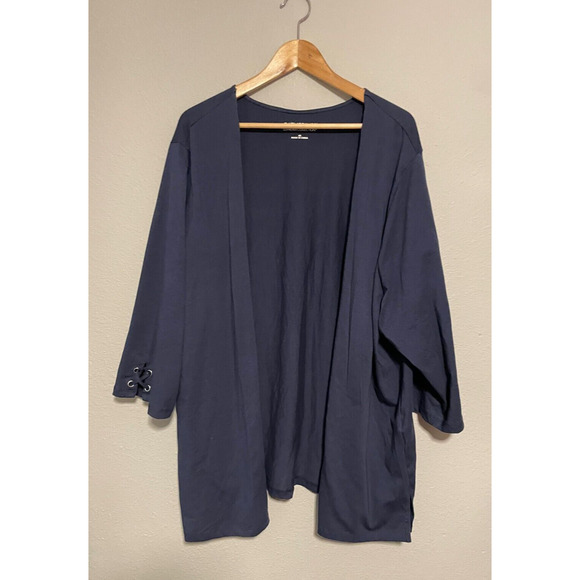 Catherines Womens Cardigan 4X Navy Open Front Stretch Suprema Collection Casual - Picture 1 of 7
